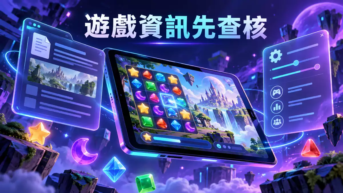 遊戲資訊查核插圖：數位遊戲畫面與資料說明視窗