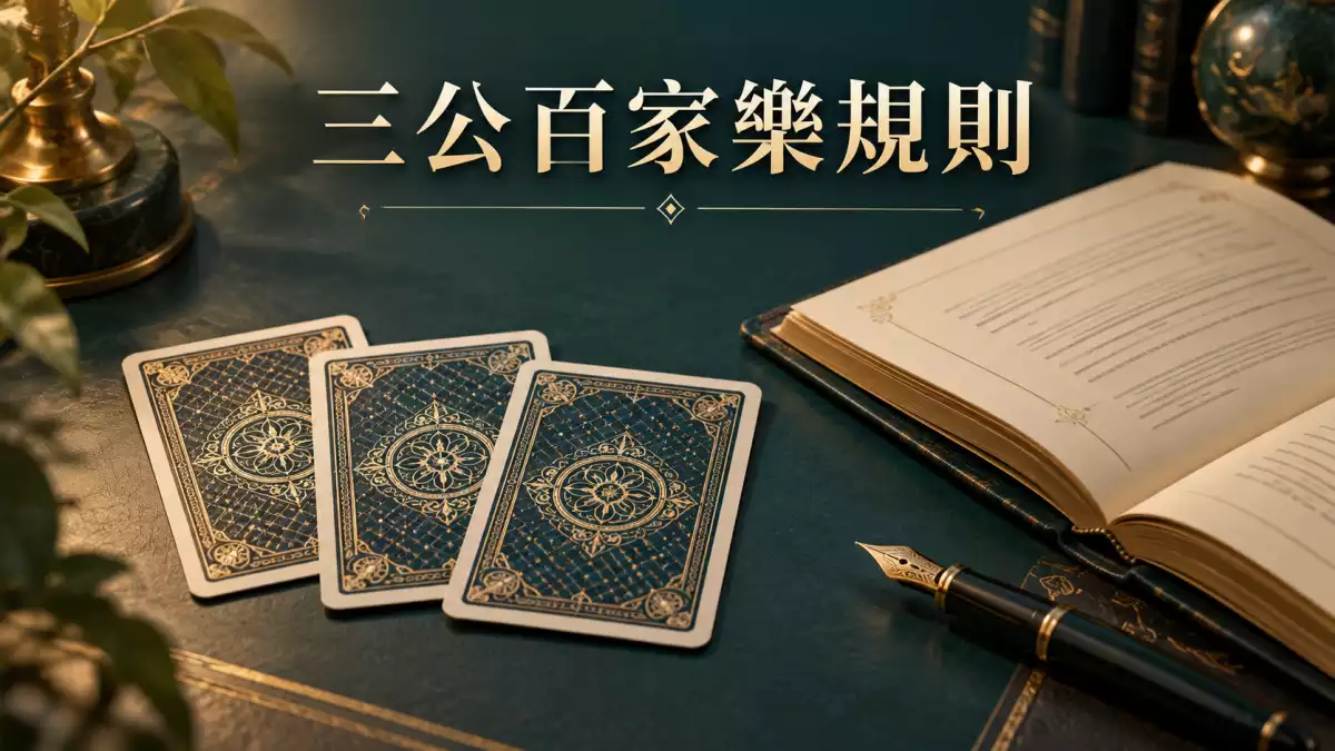 三公百家樂規則閱讀示意:三張牌背與規則書