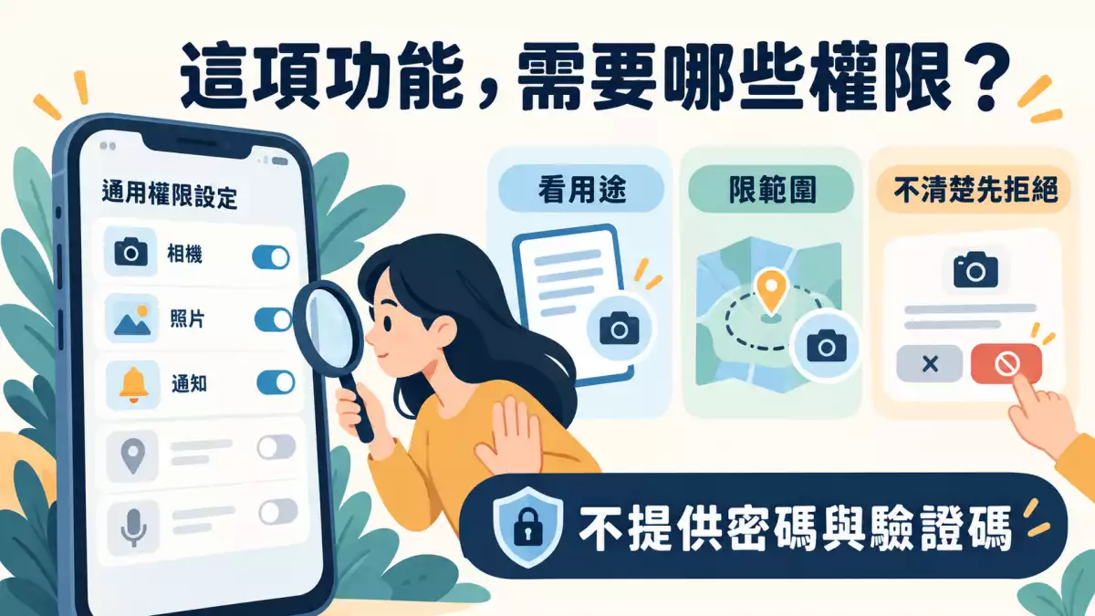 手機權限查核重點:看用途、限制存取範圍,不向他人提供密碼與驗證碼